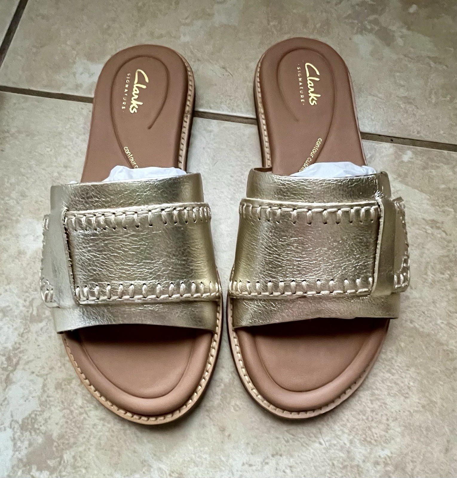 Clarks Womens Maritime Mule Champagne Gold Leather Casual  Sandals Shoes