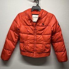 Abercrombie Kids Girls Orange Puffer Jacket Hooded Full Zip Size XL