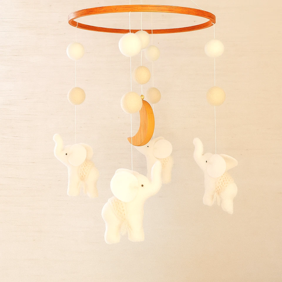 Bebé Móvil Elefante Guardería Decoración Neutro Cuna Fieltro Móvil Baby Shower Regalo Foto 3 de 4