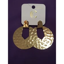 Charming Charlie Large Hammered Disc Earrings, Gold Tone, Door Knocker Style NWT