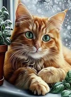 Diamantmosaik „Ingwerkatze Auf Der Fensterbank“, 30 X 40 Cm, Kreative Diamanten
