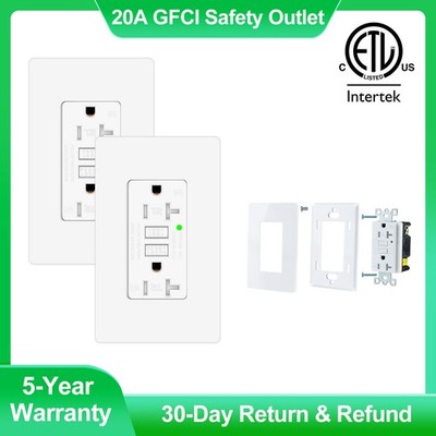 2PK 20Amp 15V GFCI Outlet Tamper Resistant & Weather Resistant Socket ETL White