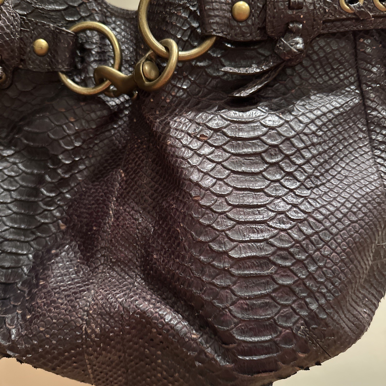 Coach Embossed Python Shoulder Bag, Dark Brown Sn… - image 8