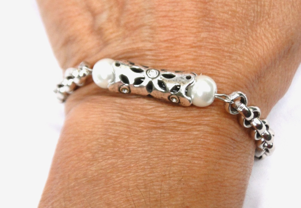 AlTERED Brighton Sutherland Silver & Crystal Faux Pearl Bracelet