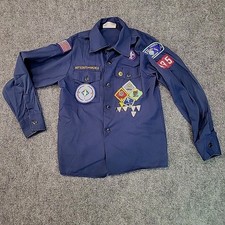 Vintage Boy Scouts of America Cub Scout Shirt Navy Blue Patchwork Size 12 Youth