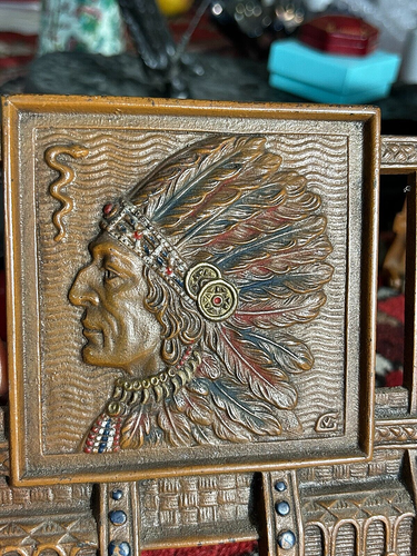 Antique Judd Mfg. Co. Cold Painted Bronze Expandable Book Ends Native American - Picture 10 of 12