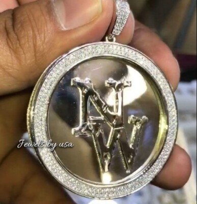 Real Solid Customize Any 2 Letter Tester Passing Moissanite Medallion Pendant