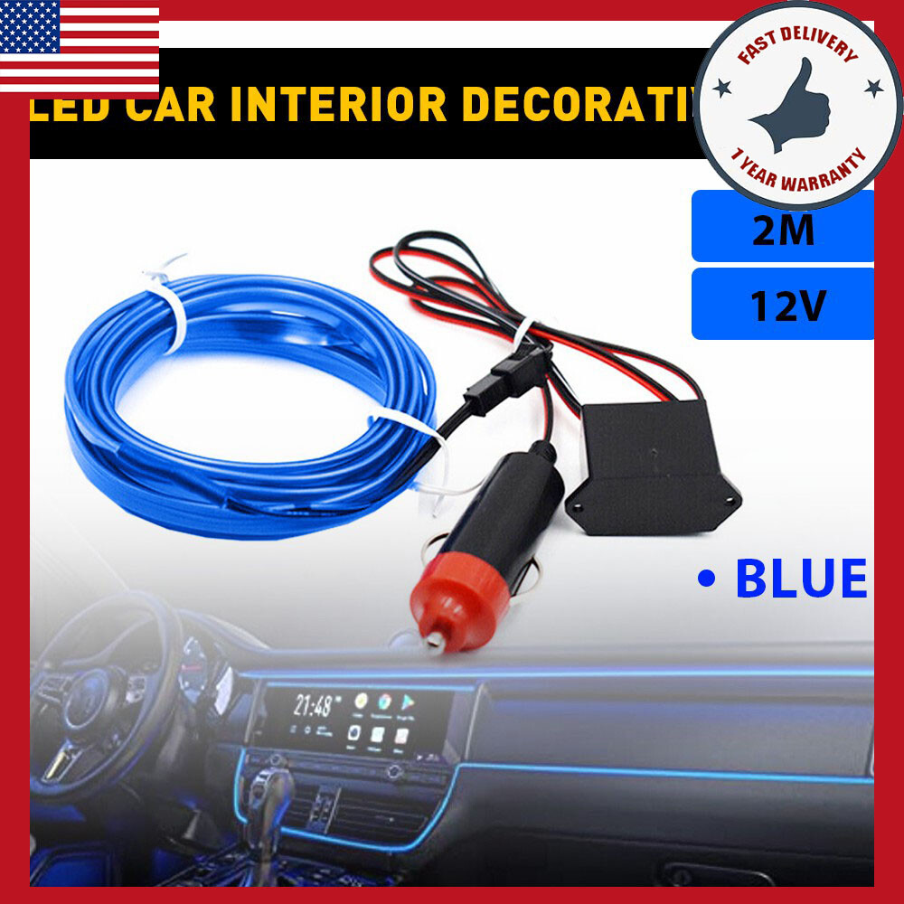 2m Blue Car LED Decorative Interior Atmosphere Wire Strip Light Accessories CN