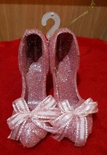 Holiday Pink Glitter Stiletto Pump Heel w/Bow Christmas Ornament
