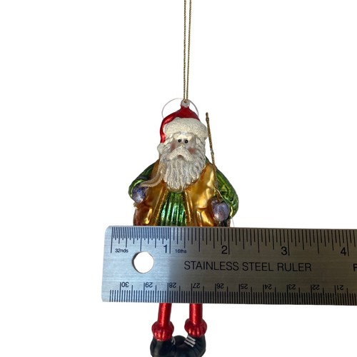 2 Glass Santa Ornaments; One has a Fishing Pole One is Sitting On His Chair. - Picture 9 of 11