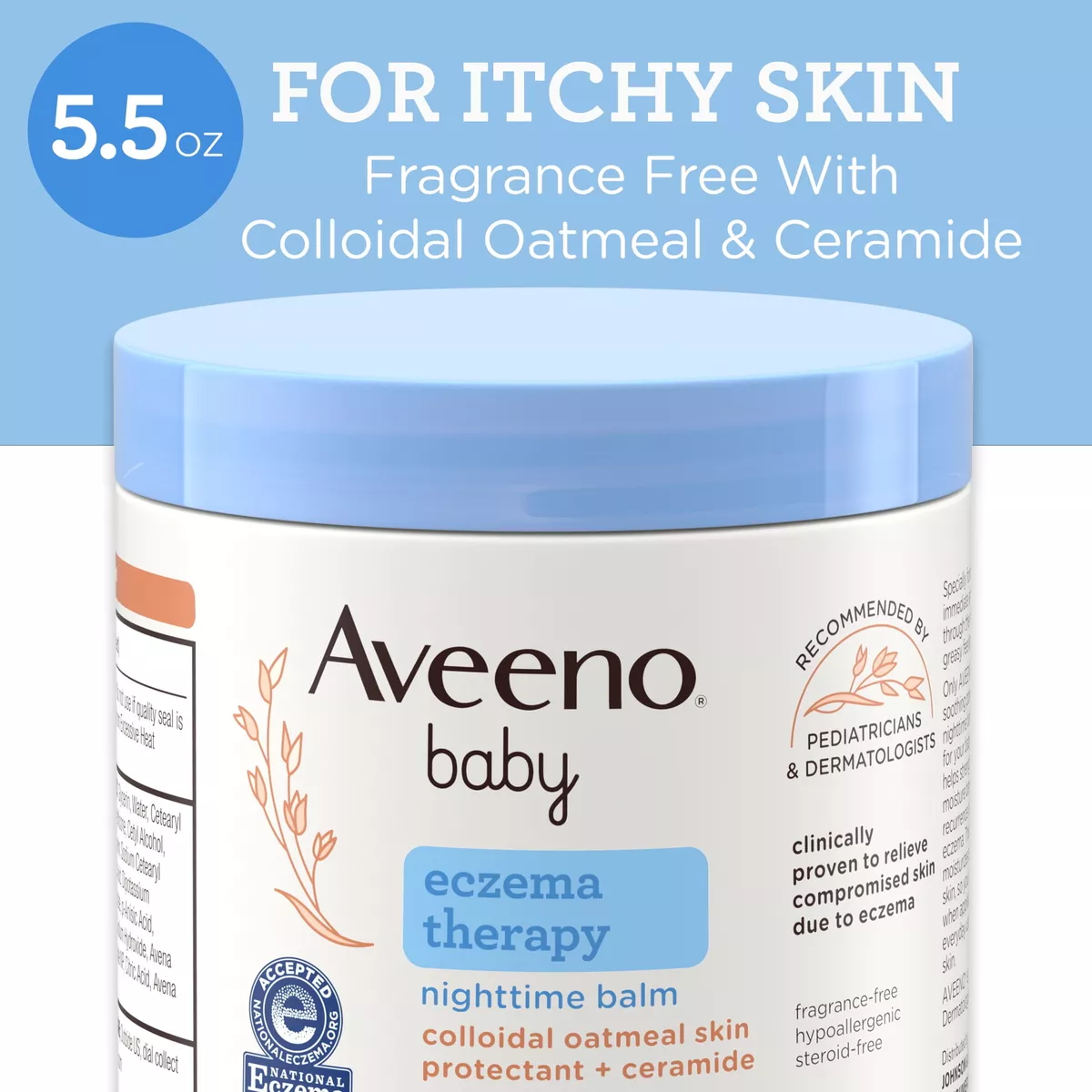 Aveeno Baby Eczema Therapy Nighttime Balm, Colloidal Oatmeal + Ceramide,  5.5 oz