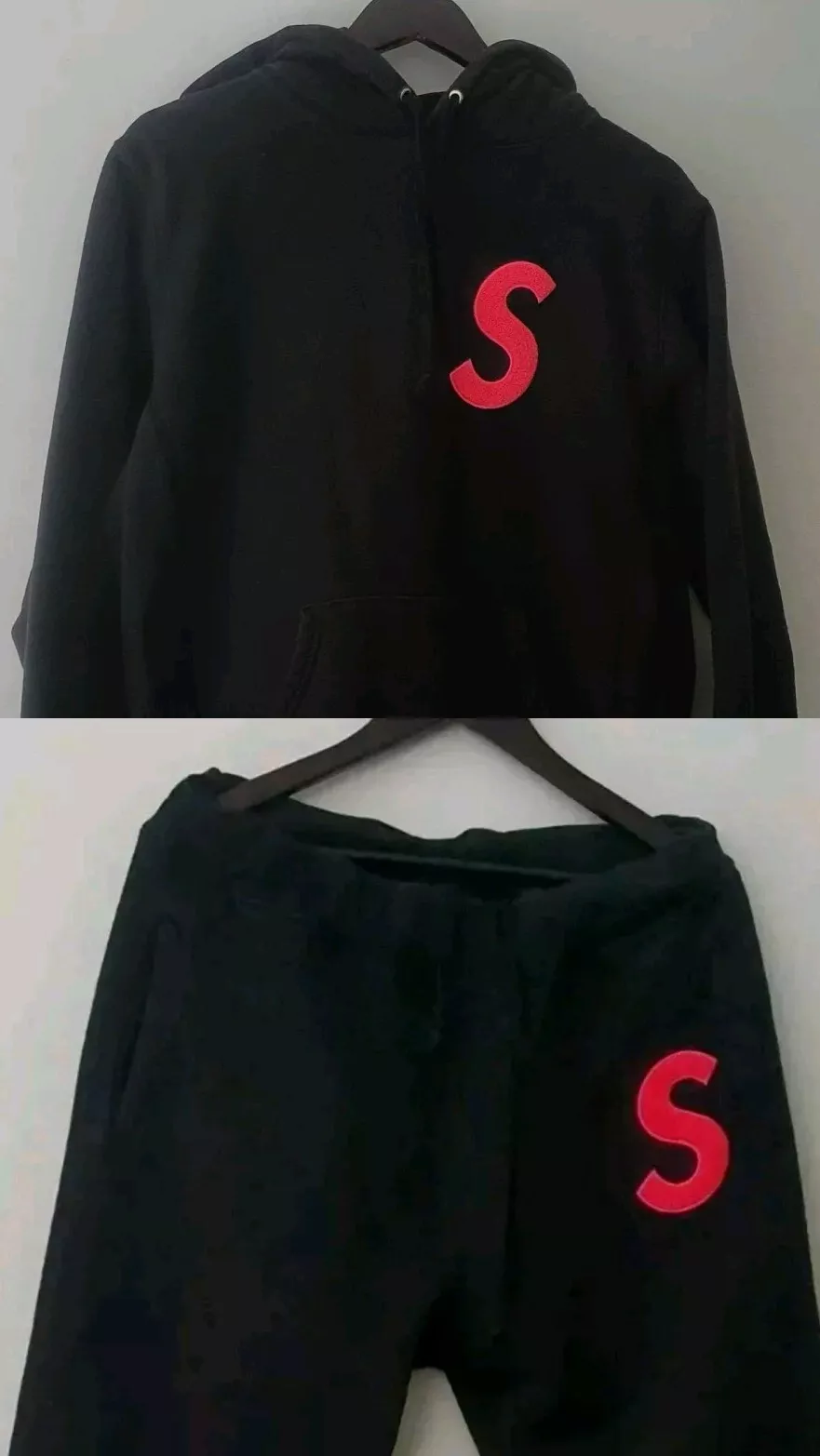 Ensemble pantalon de survêtement FW19 Supreme S logo + sweat à capuche noir sweat à capuche pantalon M