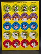 Vintage 3M scratch n sniff sticker sheet banana rare goat hen pig sheep horse