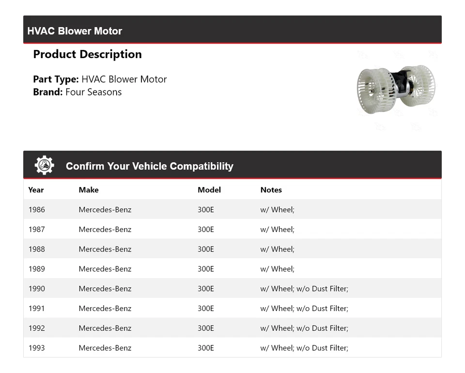 Motor soplador de climatización para Mercedes-Benz 300E 1986-1993 4 estaciones 1987 1988 1989 1990 Foto 2 de 4