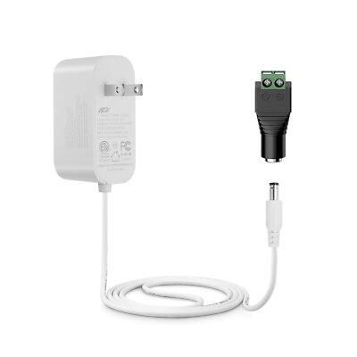 24W Power Supply Adapter 6ft Cord 12V 2A 2000mA DC Power Cable to 110-240V AC...