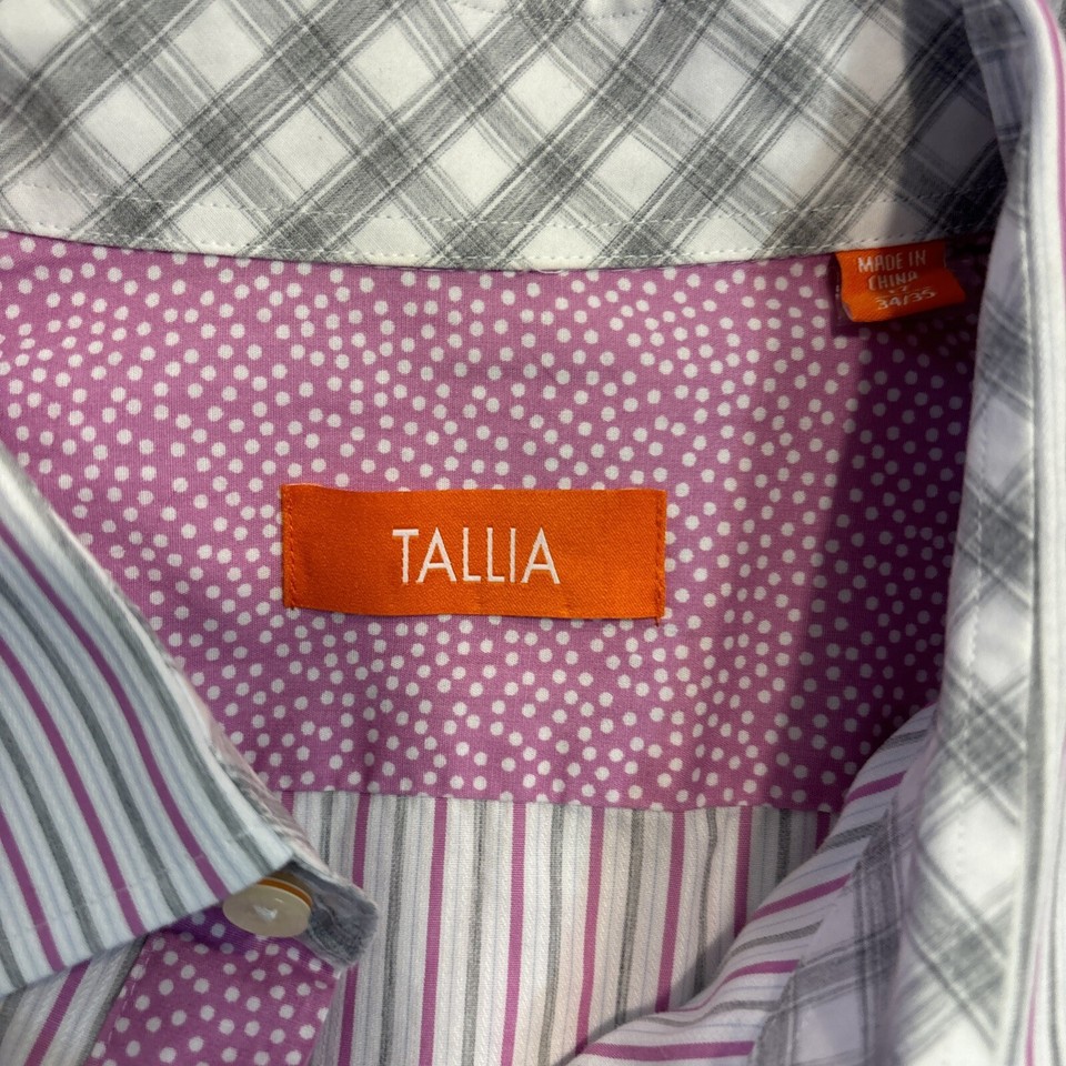 Tallia Mens 17 Long Sleeve Shirt Pink Gray White Stripes Button Up