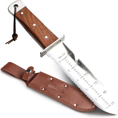SHALL Hori Hori Garden Knife,7  Stainless Steel Blade,Digging,Weeding, Planting