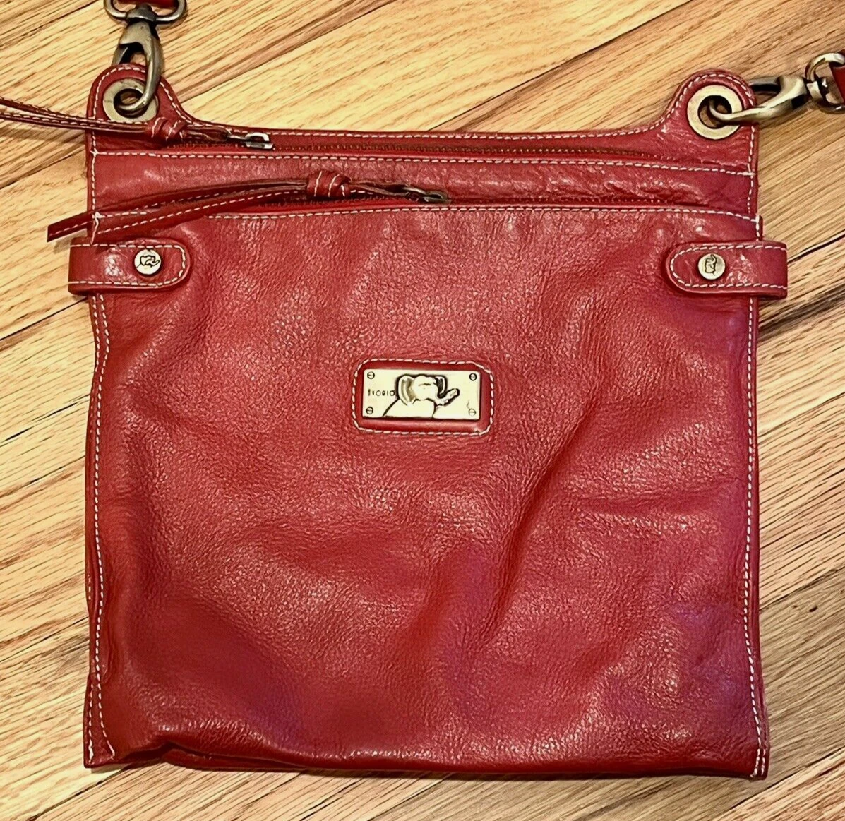 Vera Pelle Avorio RED Crossbody Bag Elephant Genuine Leather ITALY