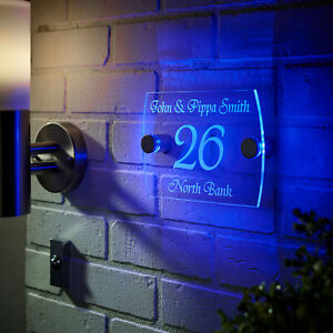 Illuminated House Signs Modern Personalized Blue LED Light Acrylic Plaque
