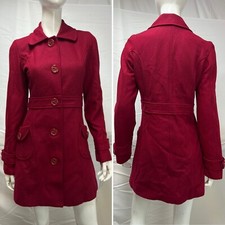 Tulle Cranberry Red Button Up Overcoat Pea Coat Small Jacket Anthropologie