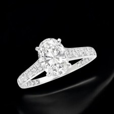 Anello di Fidanzamento Oro Bianco 18k 1,80 Ct Taglio Ovale Diamante Creato in...