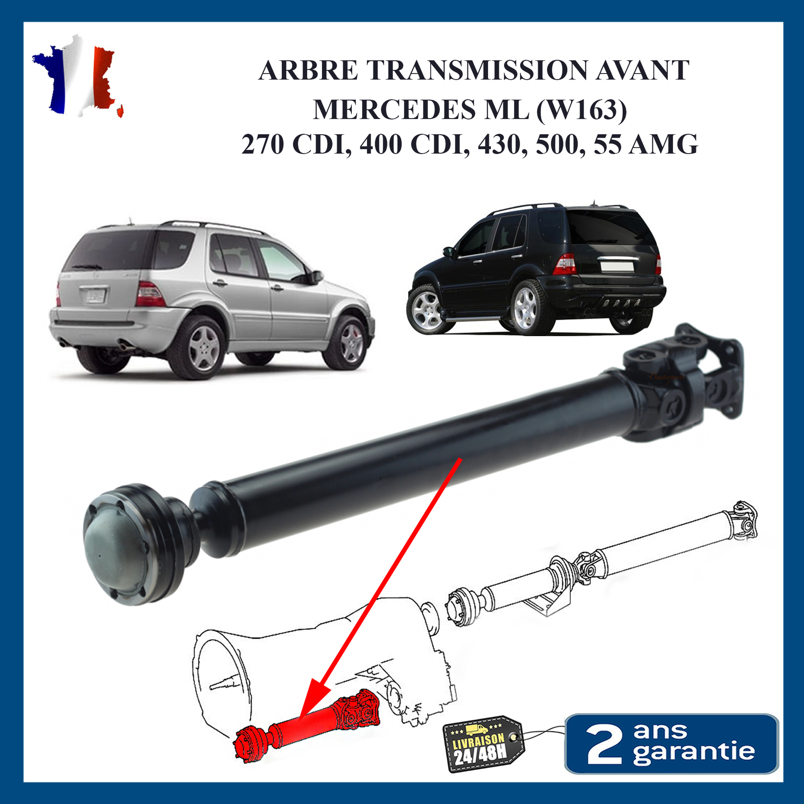 Arbre de transmission 766mm pour Mercedes Classe ML W163 remplace A1634100301