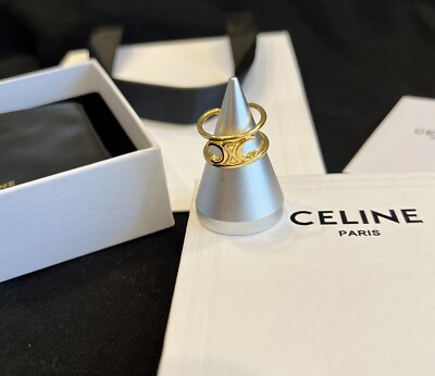 Celine Paris Triomphe Golden Brass Ring Size 6.5