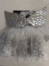 NWT Fun World Girls Halloween Set Angel Wings Headband Tutu Skirt White Silver