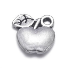 4 Apple Charms Antique Silver Tone Fruit Pendants Food Findings Vegetarian