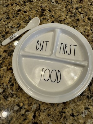Rae Dunn Melamine Baby/Children s Divided Plate And Spoon  But First Food 