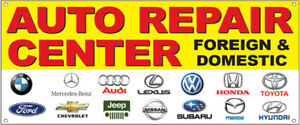 20x48 Inch Auto Repair Center Foreign & Domestic Vinyl Banner Sign w/ Logos wb