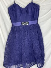 Adrianna Papell Evening Purple Pleat Bodice Rosette Strapless Dress Jeweled Sz 4
