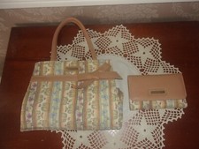 Longaberger Homestead Exclusive Botanical Fields Stripe Purse Matching Wallet
