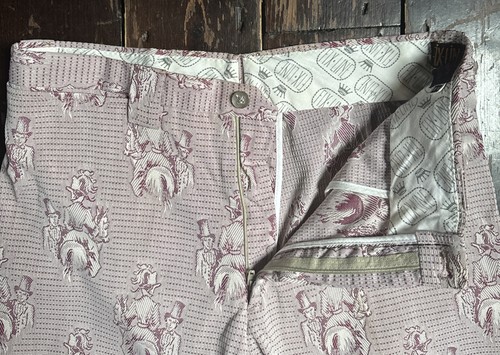 Vtg 70s FIX-LINE RARE Pink VICTORIAN Print Pattern Pocket Trousers 28” Waist TLC - Picture 13 of 24