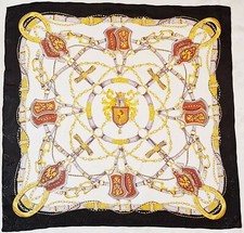 SCARF VINTAGE AUTHENTIC EQUESTRIAN ROYAL ART BLACK YELLOW SILK 35" SQUARE