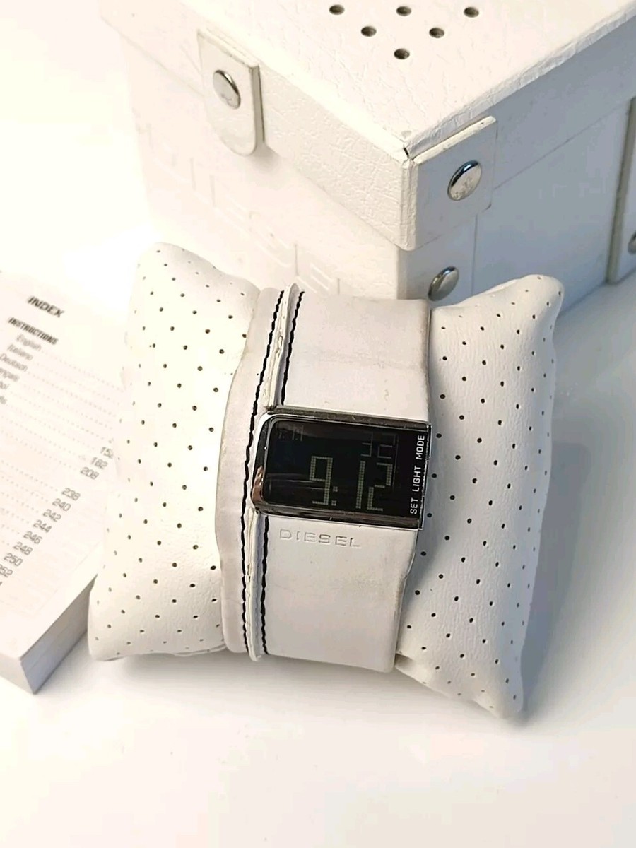 Watch DIESEL DZ-7054 WHITE Leather Cuff Digital Watch Genuine