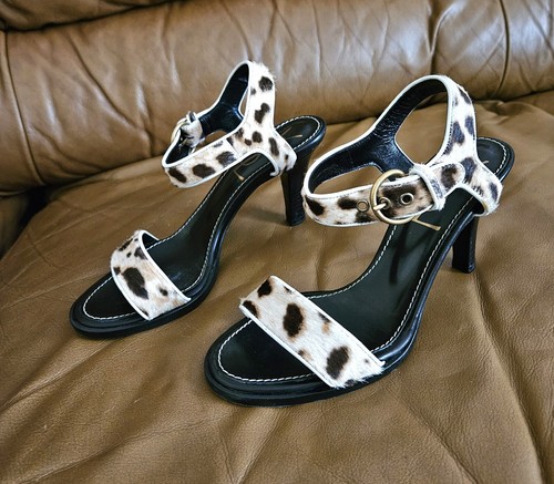 Women's Yves Saint Laurent Fur Leather Sandals Heels Size 5 US (EXCELLENT) - Picture 2 of 11