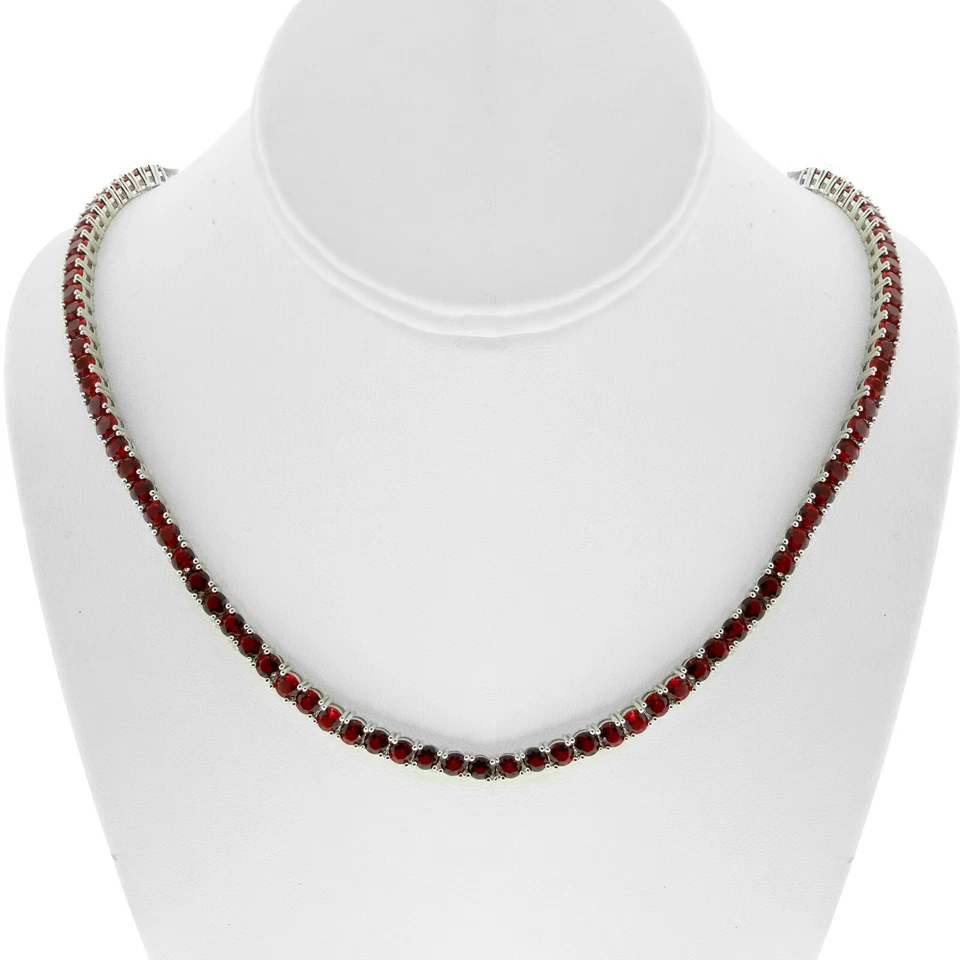 Solitaire 4MM Tennis Chain Necklace Silver Finish Red Lab Diamonds 18-24'' - Image 2 of 2