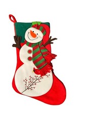 Christmas Holiday 3D Felt Stocking Green Red Snowman Cardinal Bird 16"