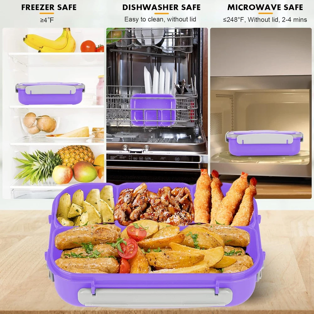 Bento Box, Lunch Box Kids, 1300ML with 4 Compartment&Food Picks Cake Cups, Conta