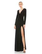 Ieena Mac Duggal Black Long Sleeve Wrap Jersey Gown Dress Size 14 $398