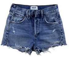 Agolde Denim Distressed Shorts High-Rise Button-Fly Raw Hem Shorts Size 24