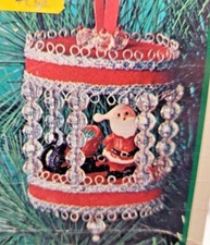 Fibre-Craft SANTA SLEIGH Green Carousel Vtg Sequin Bead Christmas Ornament Kit