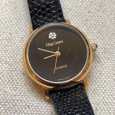 Vintage Oleg Cassini quartz diamond ladies wristwatch. Vintage Oleg Cassini Women Black Quartz Diamond Leather  main image 3