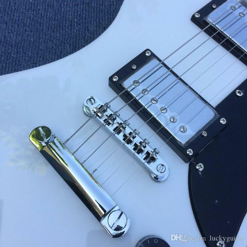 Guitarra elétrica branca em forma de Starshine loja personalizada preta guarda prata hardware - Imagem 4 de 4