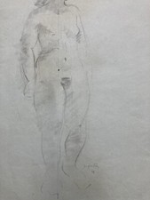 Bella Disegno Carboncino Carta Donna Nuda Erotico Nudo Jean Dreyfus Antico Ante