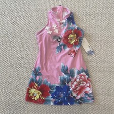 Cheongsam Size 14 Girls Chinese Kids Pink Floral Swim Dress 1Pc Swimsuit Padded