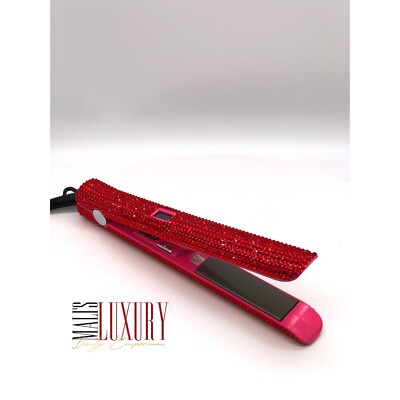 Red 1 Inch Rhinestone Bling Crystal Titanium Flat Iron | eBay display picture 3
