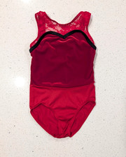 CHRISTMAS RED Weissman SMALL Gymnastics Ballet Dance leotard Holiday Leo W/ LACE