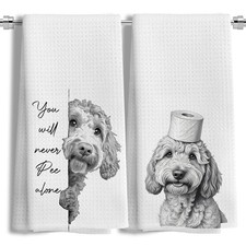 Funny Goldendoodle Dog Hand Towels Set of 2, You Will Never Pee Alone Funny B...